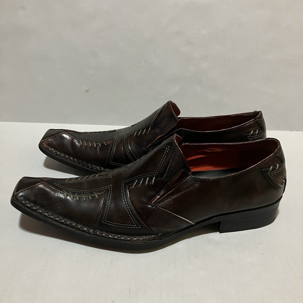 Robert Wayne Beatle Hand-Pick Stitching Cross Square Toe Loafer Brown Size‎ 10